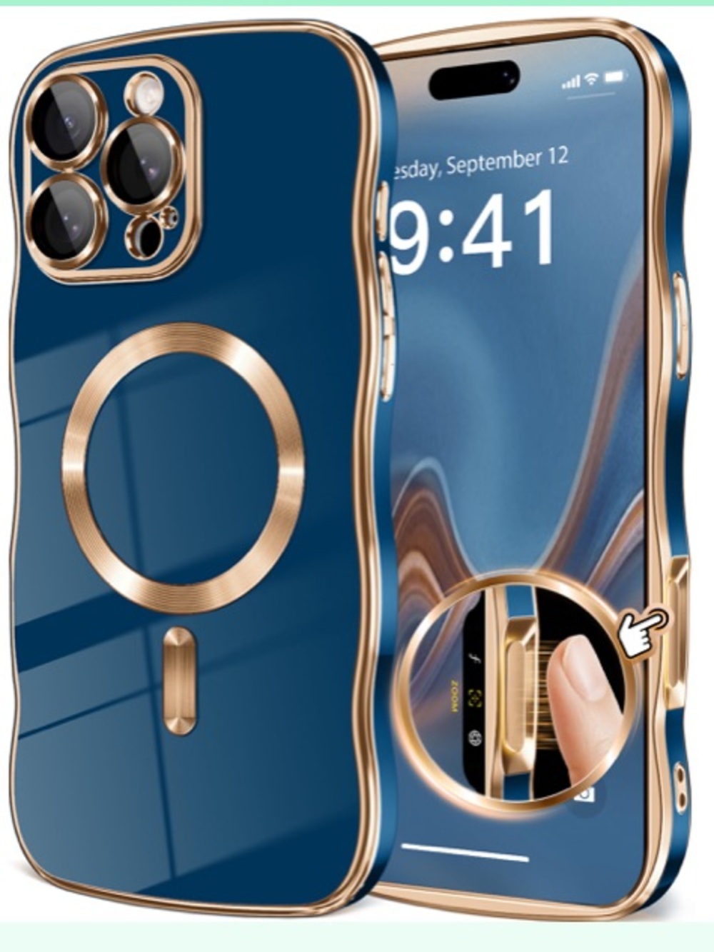 Women’s iPhone 16 Pro Magnetic Case with MagSafe  - Wavy BLUE/ROSE GOLD
